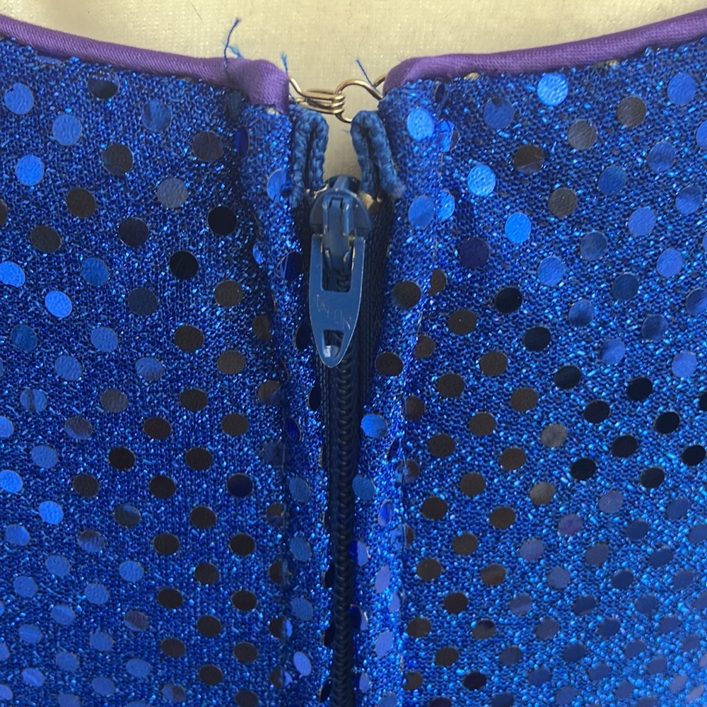 Vintage 80s Cobalt Blue Sequin Metallic Fit and Flare Dress - Picture 4 of 7